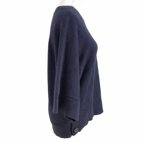 COS 100% WOOL NAVY SIDE BUTTON CREWNECK WIDE HALF SLEEVES KNITTED SWEATER - XS - Picture 2 of 9